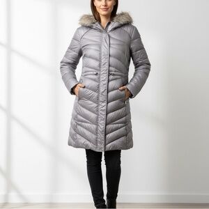 MARC NEW YORK Andrew Marc Quilted Puffer Coat Faux Fur Hood Metallic Grey XL